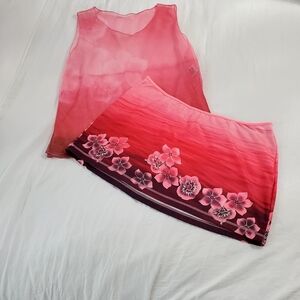 Tres Palmas Womens Juniors Swimsuit Cover Top And Skirt Set Pink Floral Ombre